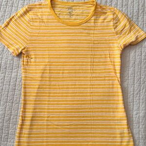J. Crew Yellow and White Striped Short Sleeve Tee